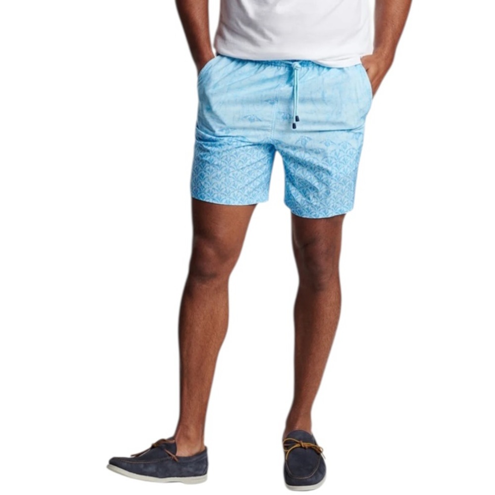 NWT Peter Millar “Stingray Scatter” Swim Trunks in Beta Blue